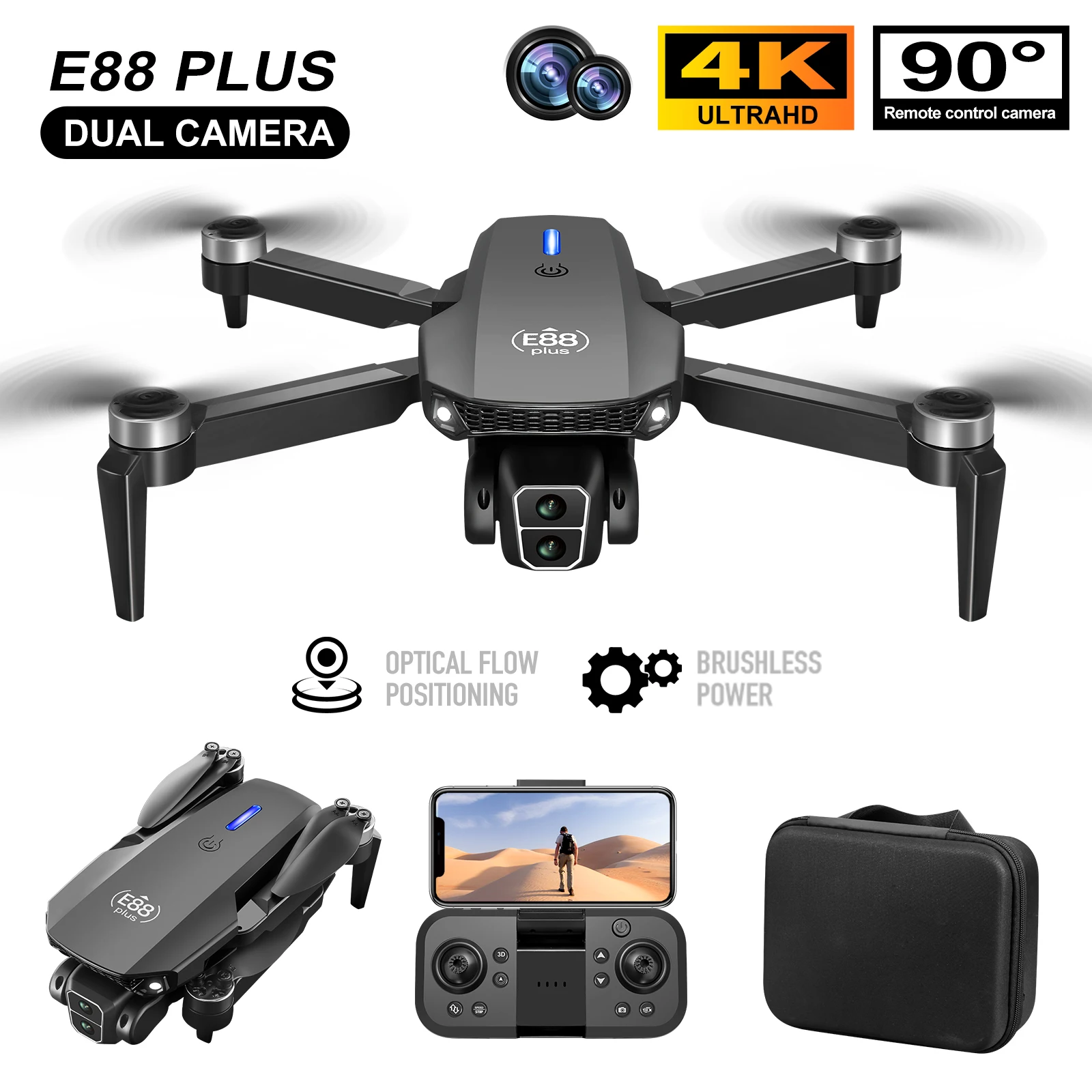 Drone Camera 4K - Drone Quadcopter E88 Plus baru: 90